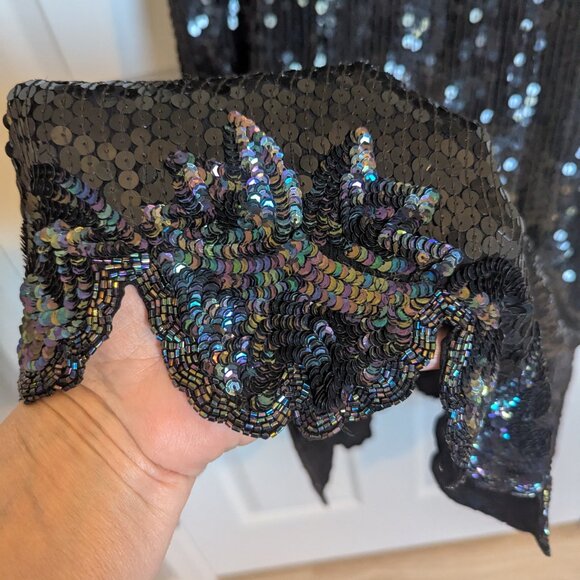 DAZZLING GATSBY 1920s SEQUIN STUNNER FLAPPER DRESS | M | EVC | Black | 12 / L - Picture 12 of 12